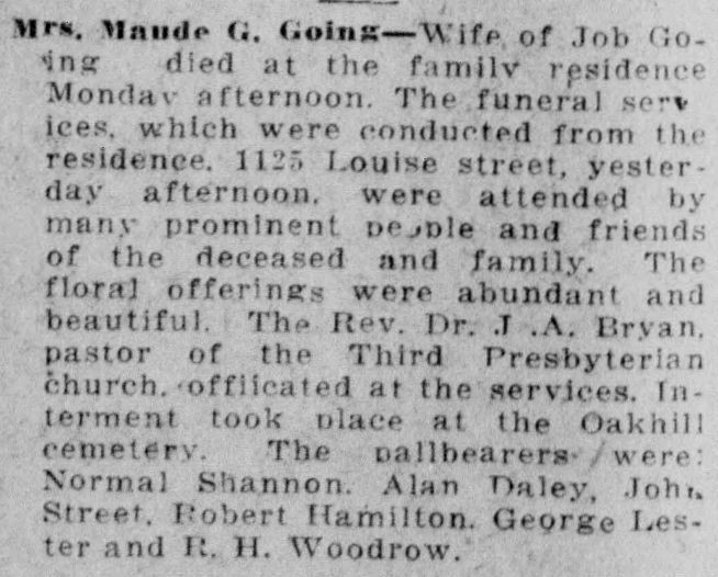 Maude G. Going obituary